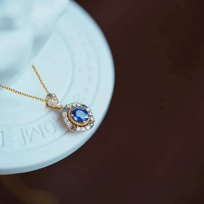 Golden yellow adjustable royal necklace with mixed gemstone inlay pendant on a copper box chain.