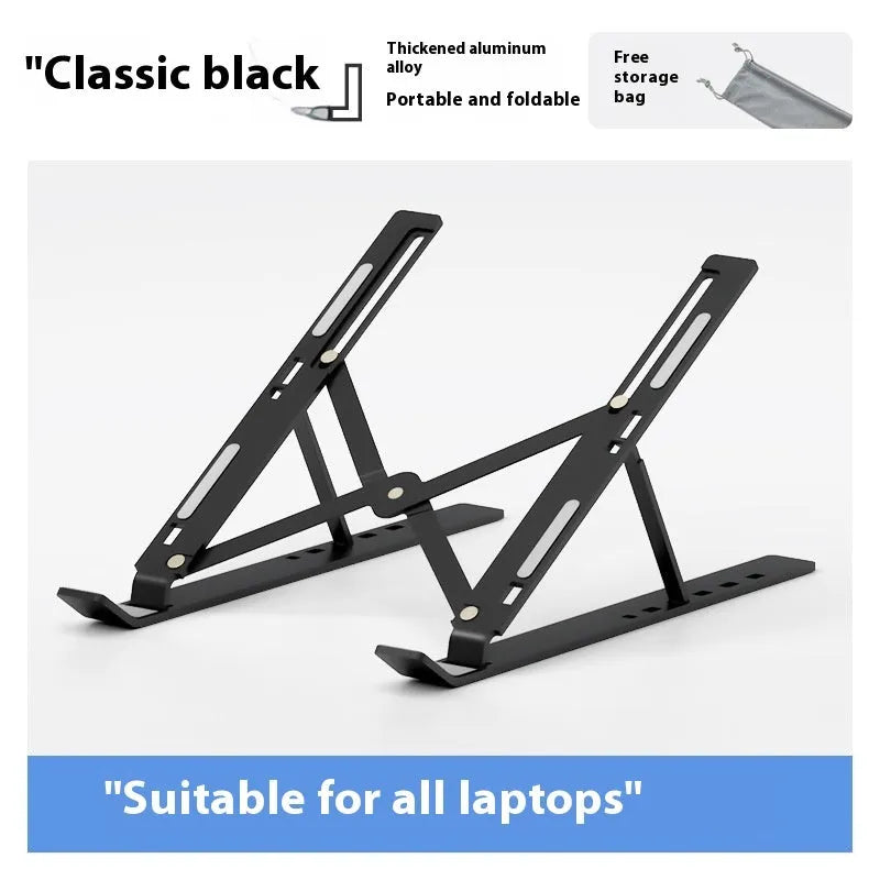 Silver aluminium alloy folding laptop stand with silicone padding for 16-18 inch devices