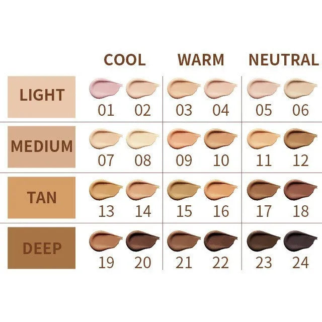 Concealer liquid pen showing 24 colour shades for waterproof, sweatproof makeup application