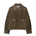 Women's medium thickness PU jacket in picture colour with regular fit and Asian sizing options