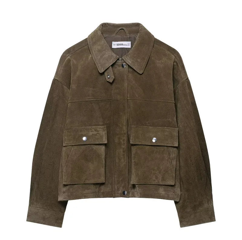 Women's medium thickness PU jacket in picture colour with regular fit and Asian sizing options