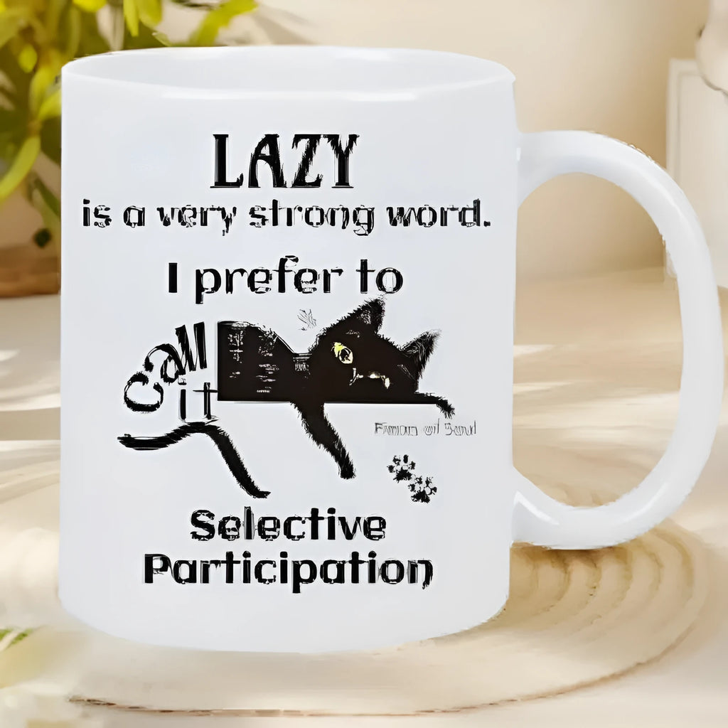 Creative ceramic thermal transfer mark mug with picture style design showing 11oz capacity