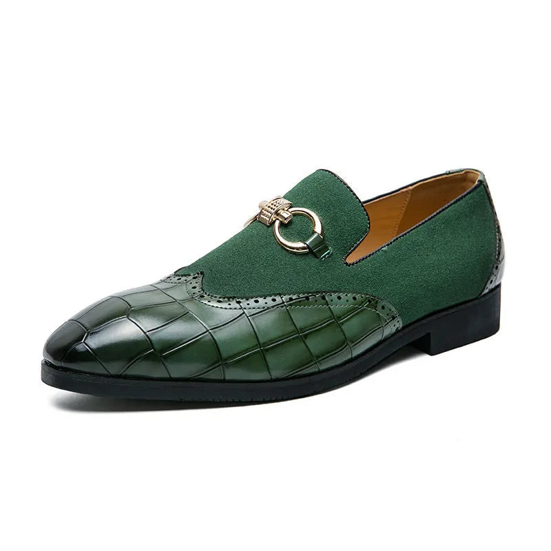 Men's black Korean style business casual shoes with pointed toe and sewing line details