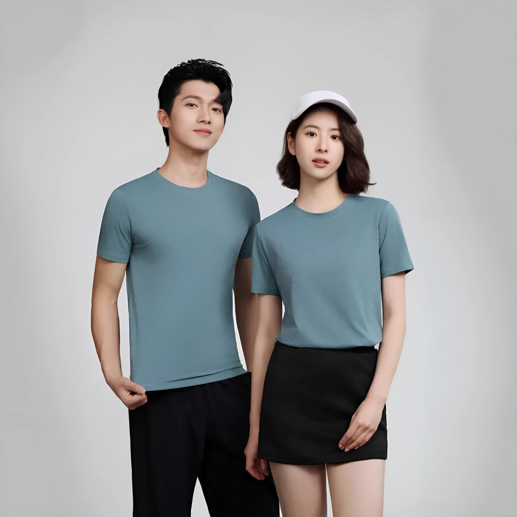 Round neck quick-drying mesh T-shirt in black, slim fit pullover, sizes S to 4XL