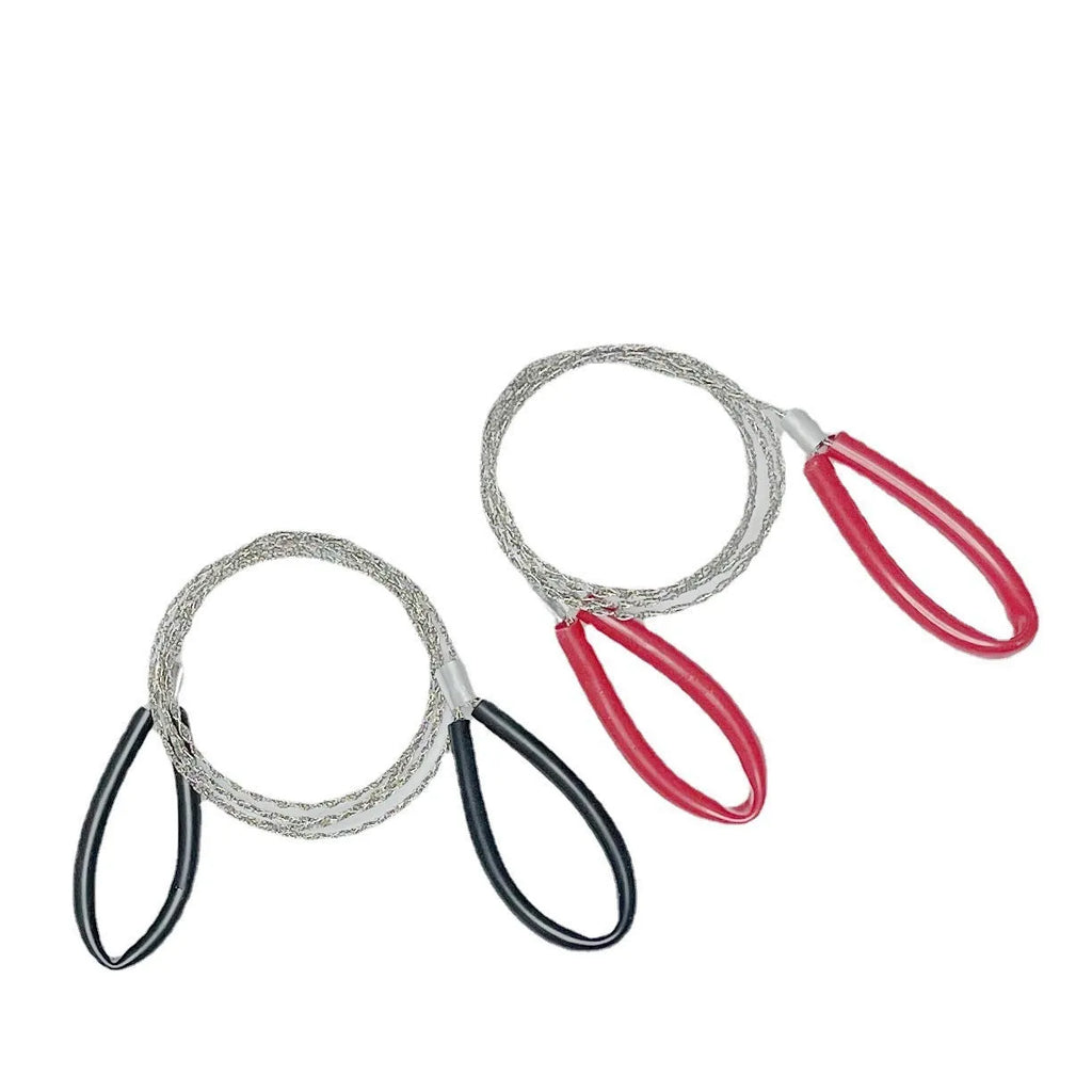 German stainless steel survival wire saw in leather hand case with black and red colour options