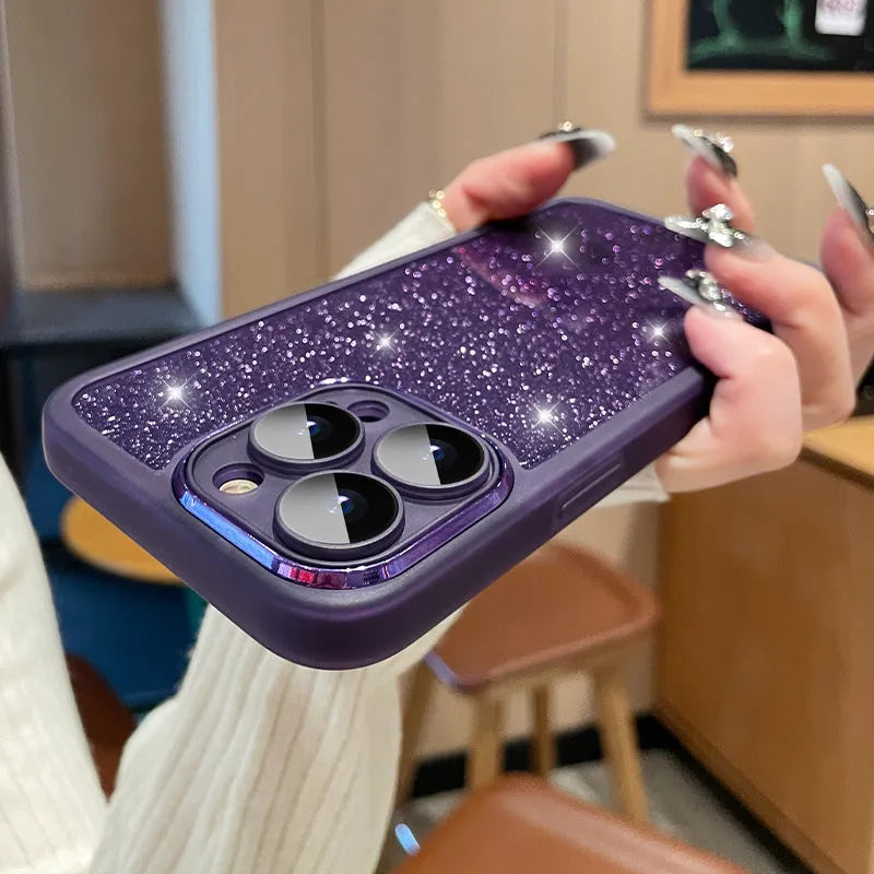 Ultra-thin transparent glitter iPhone case with electroplated finish and shockproof TPU construction