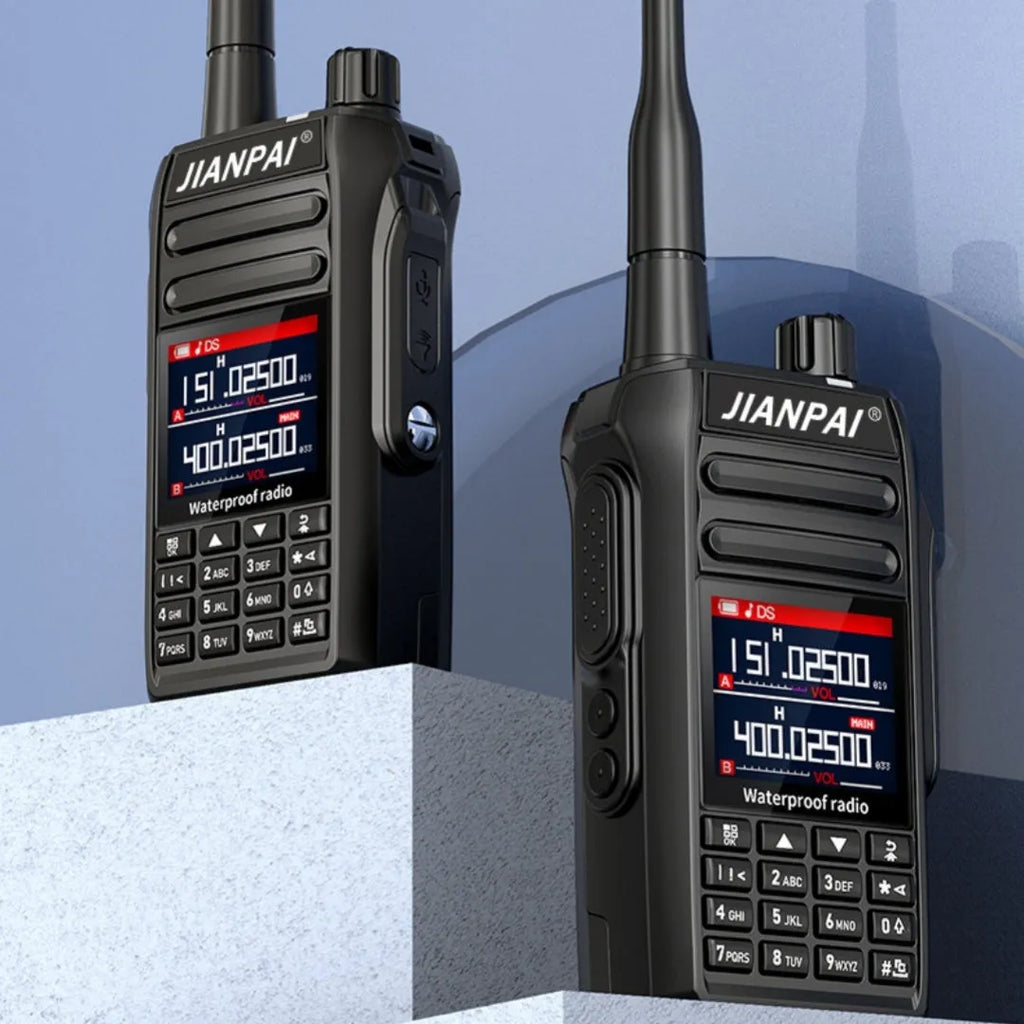 Black aviation interphone communication headset with waterproof and dustproof construction showing full accessory kit