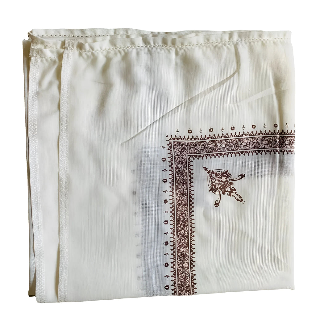 Printed square polyester scarf showing 138cm x 138cm dimensions with solid colour options