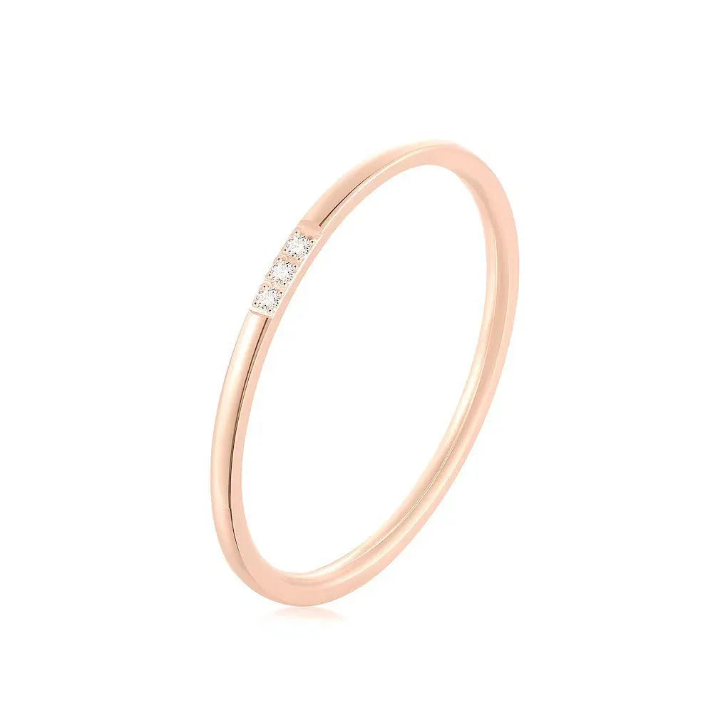 Stainless steel diamond-set ring in silver, gold or rose gold with 1 or 3 round stones, sizes 5 to 11