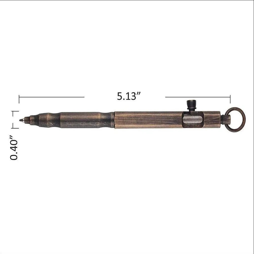 Brass hexagonal tactical pen with bolt design in brass natural colour finish