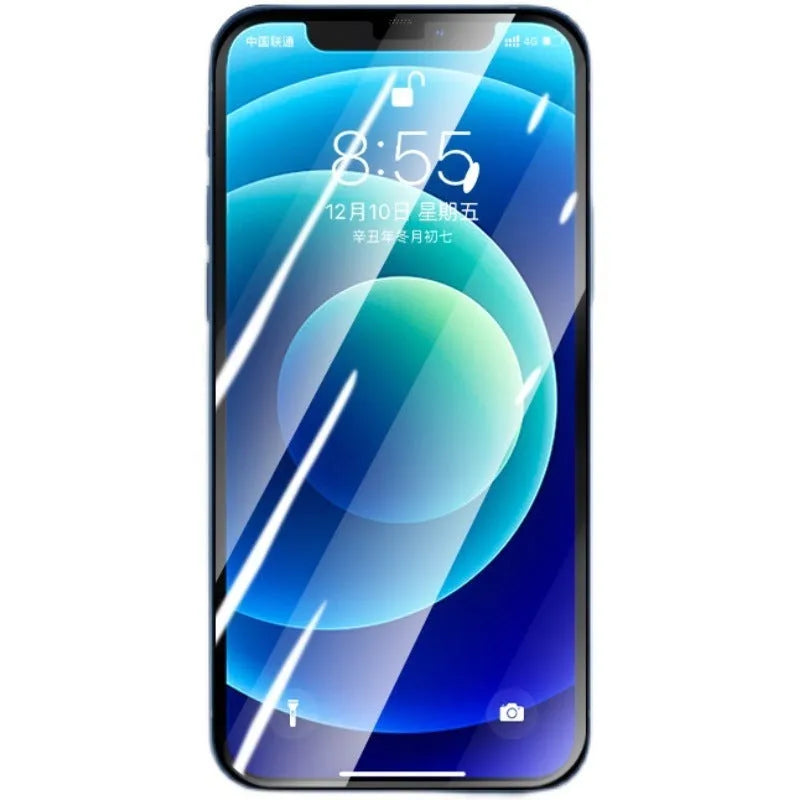HD tempered glass screen protector for iPhone 12 Pro, 14, 15, XS Max, dustproof, full screen, boxed