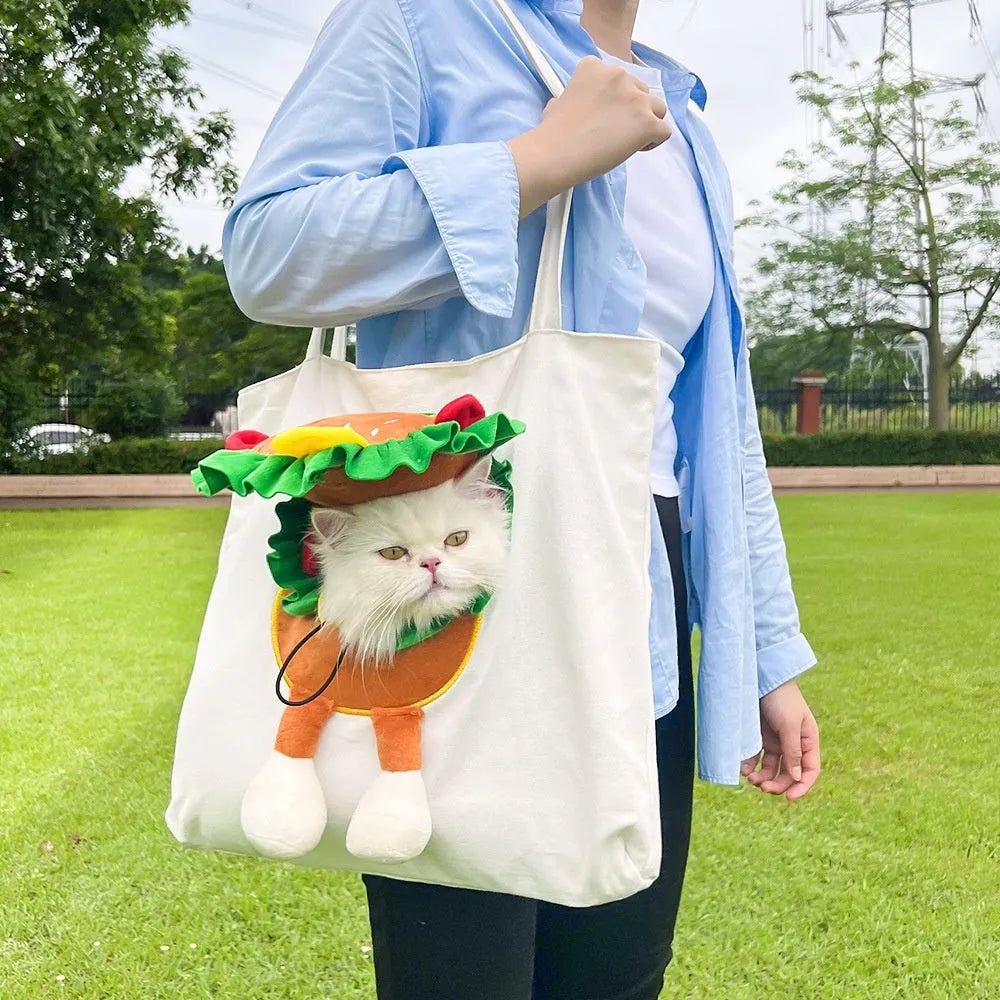 Canvas pet carrier backpack with cartoon pattern for cats and small dogs