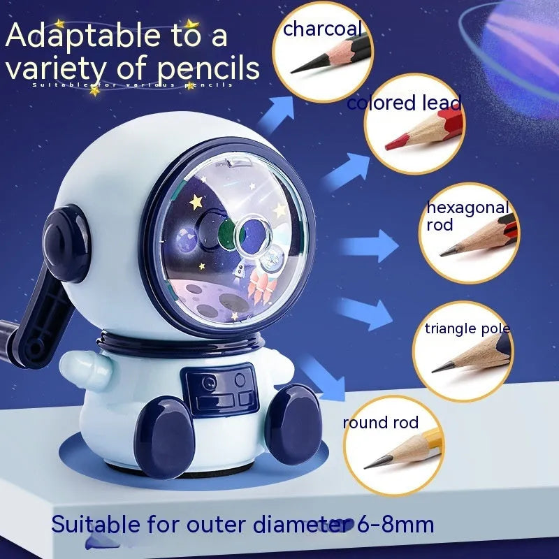Children's cartoon astronaut manual pencil sharpener in blue and pink colour options