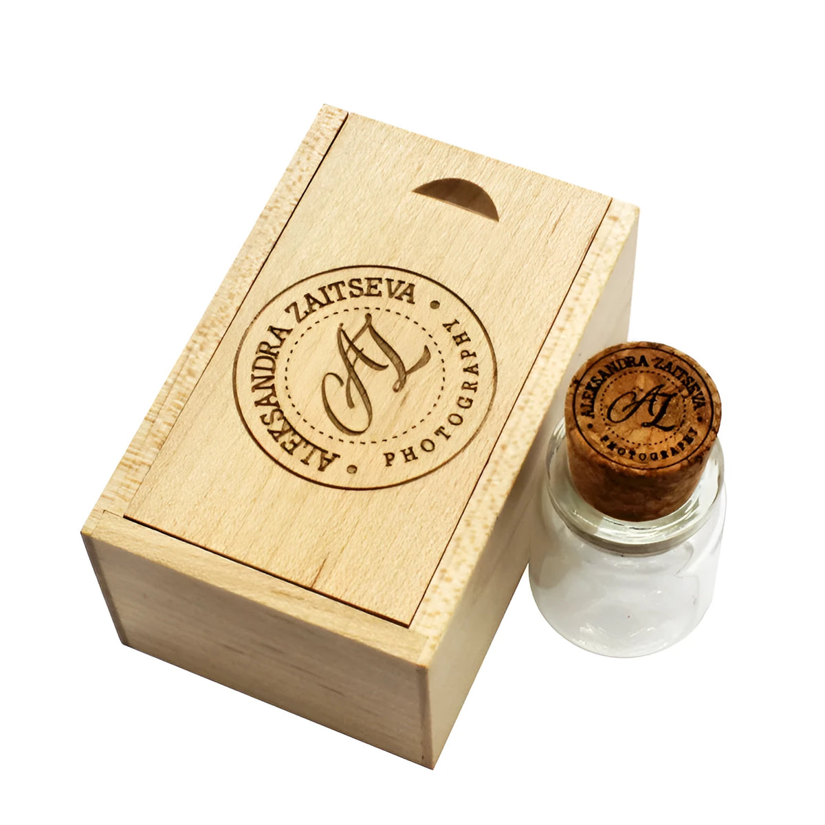 Chocolate brown wooden USB flash drive in drift bottle shape with personalised graphics option