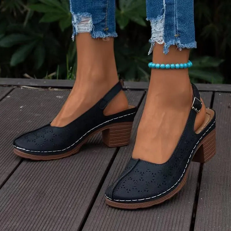 Women's closed toe wedge sandals in multiple colours with round toe design