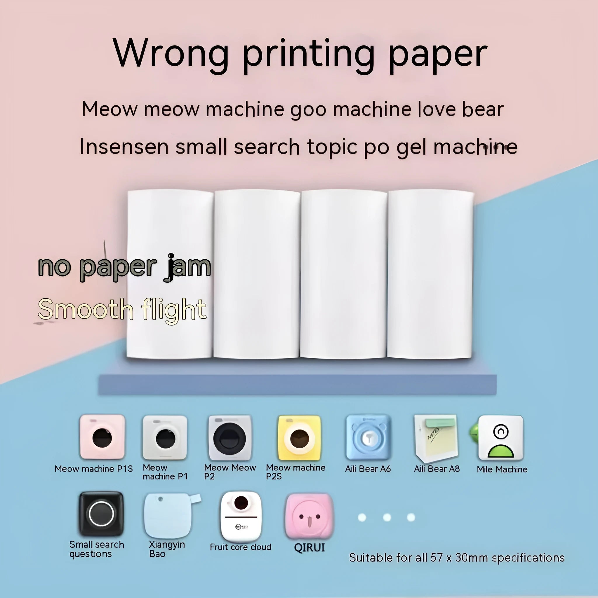 Three rolls of 57mm wide thermal printing paper for incorrect printers and cash registers