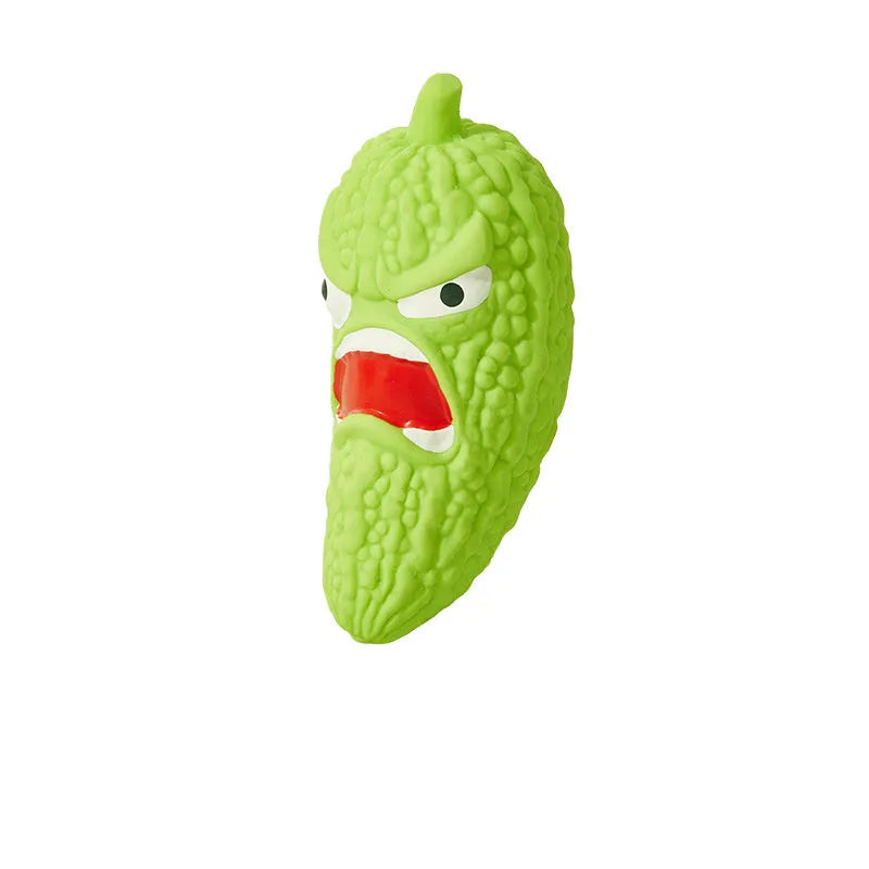 Bitter melon and chilli shaped dog chew toys with squeakers for dental care and boredom relief