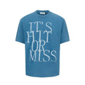 Men's American retro-style letter printed t-shirt in loose fit blue or white cotton blend fabric