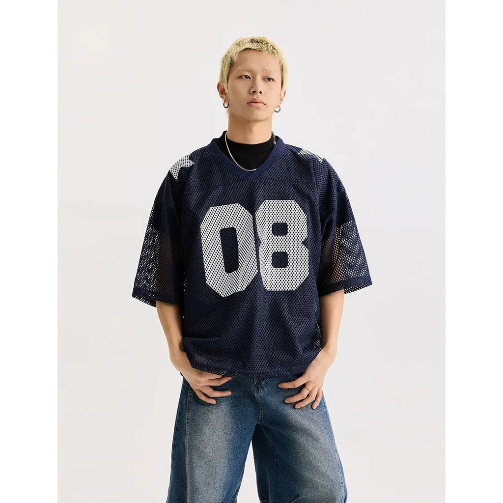 Black and navy blue loose fit half sleeve shirt with letter print pattern