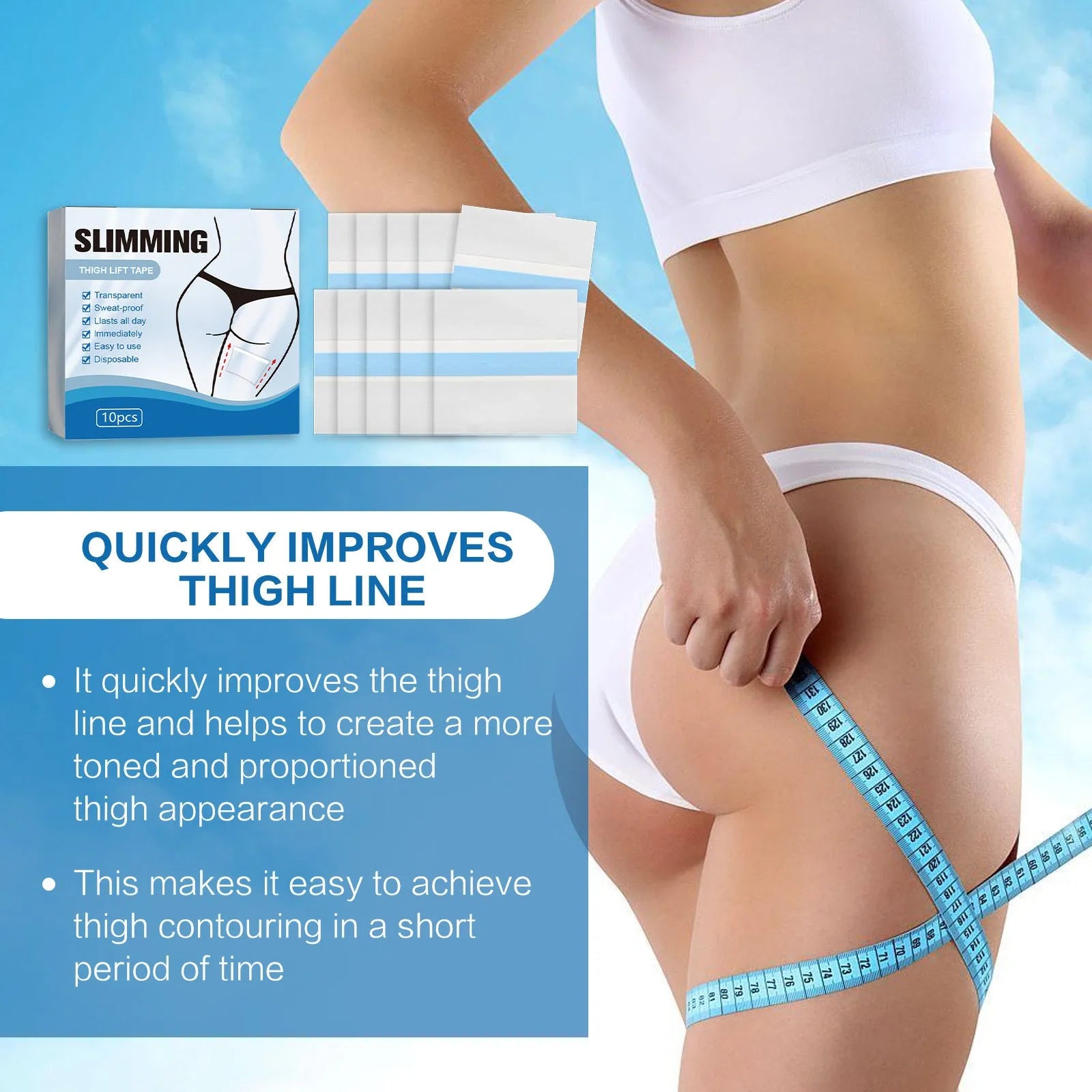 Box of 10 square body slimming patches for stomach and waist, each 12cm by 12cm.