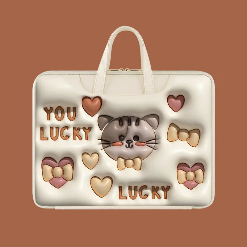 Inflatable laptop bag showing luggage attachment feature and available in multiple colour patterns