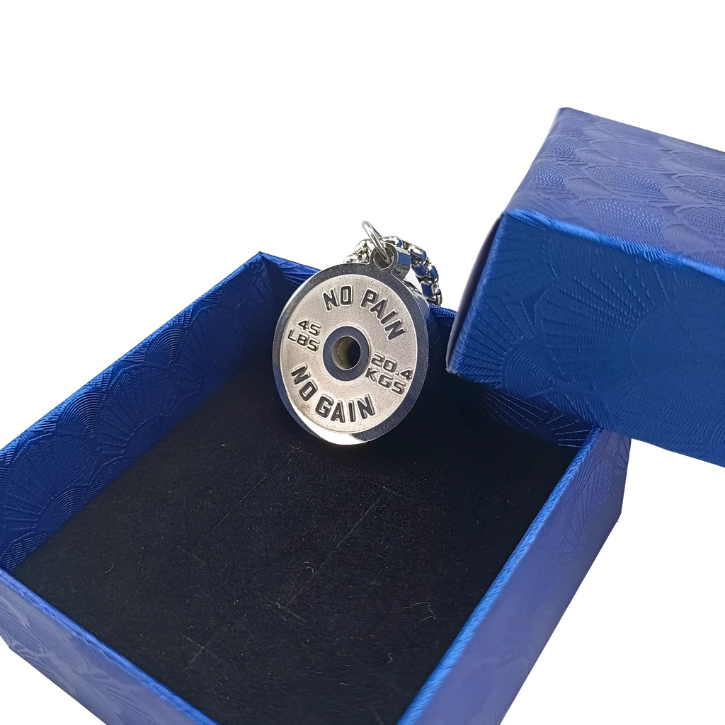 Stainless steel barbell disk necklace with geometric pendant and 60cm chain options