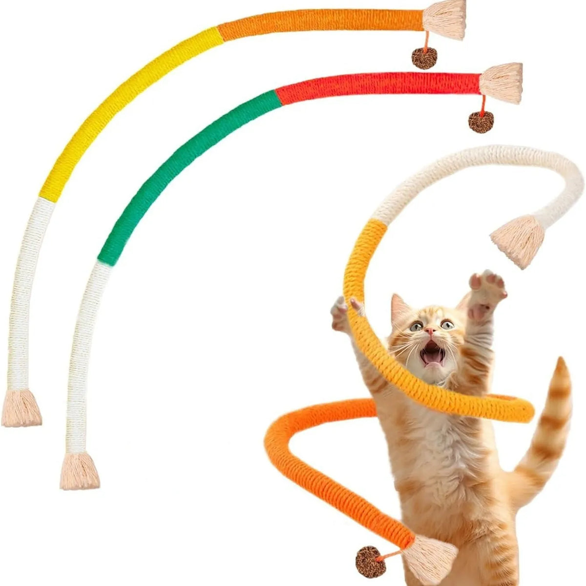 70cm long cotton rope cat teaser toy with catnip in purple, orange or red and green colour options