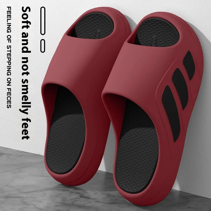 Brown platform slippers with a thick EVA sole and flip-flop design for indoor use.