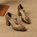 Baotou hollow women's retro pointed Mary Jane shoes in dark brown with buckle fastening
