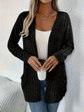 Loose fit solid colour cardigan with long sleeves and pocket in black or grey
