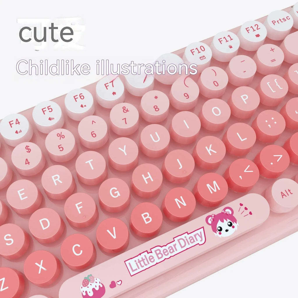 Candy pink wireless keyboard and mouse set with compact design on workspace