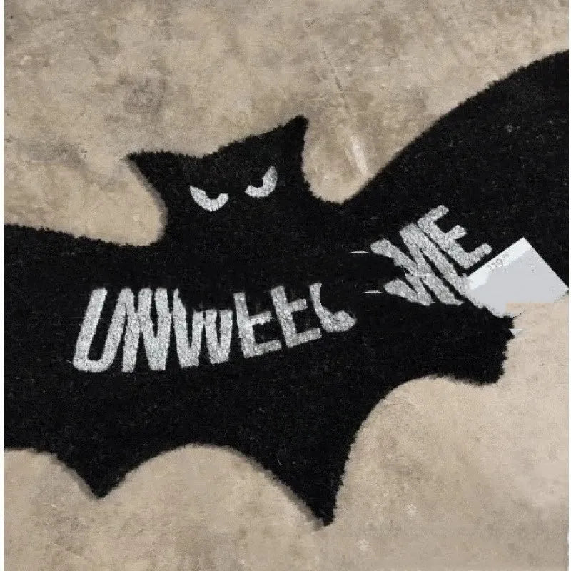 Bat-shaped plastic decorative mat, 40x80cm, bat mat design for Halloween door or floor use
