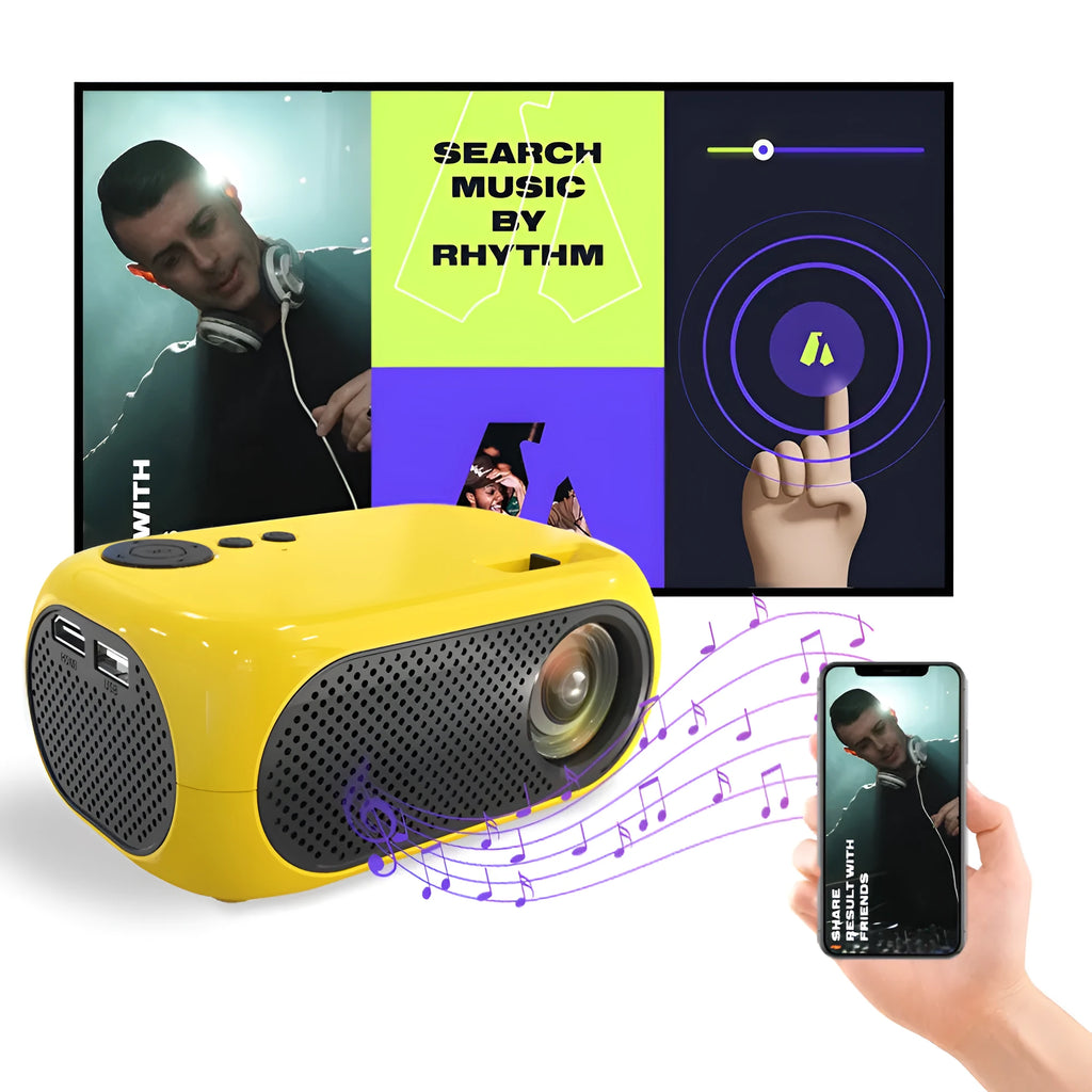 M24 micro mini portable LED projector in gold or white with compact ABS plastic build