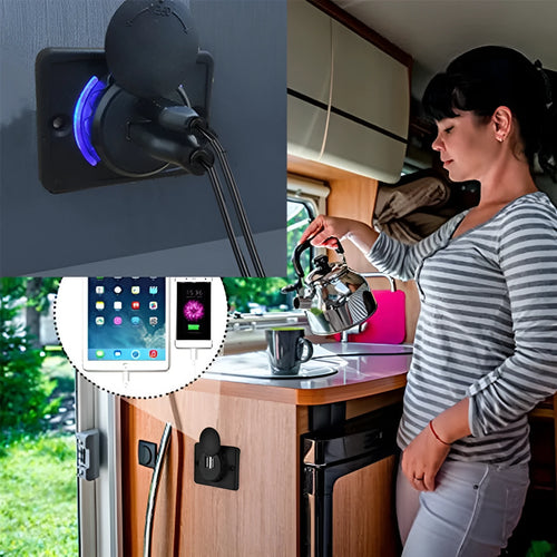 Black dual USB car charger for 12 volt sockets with a 3.1A output.