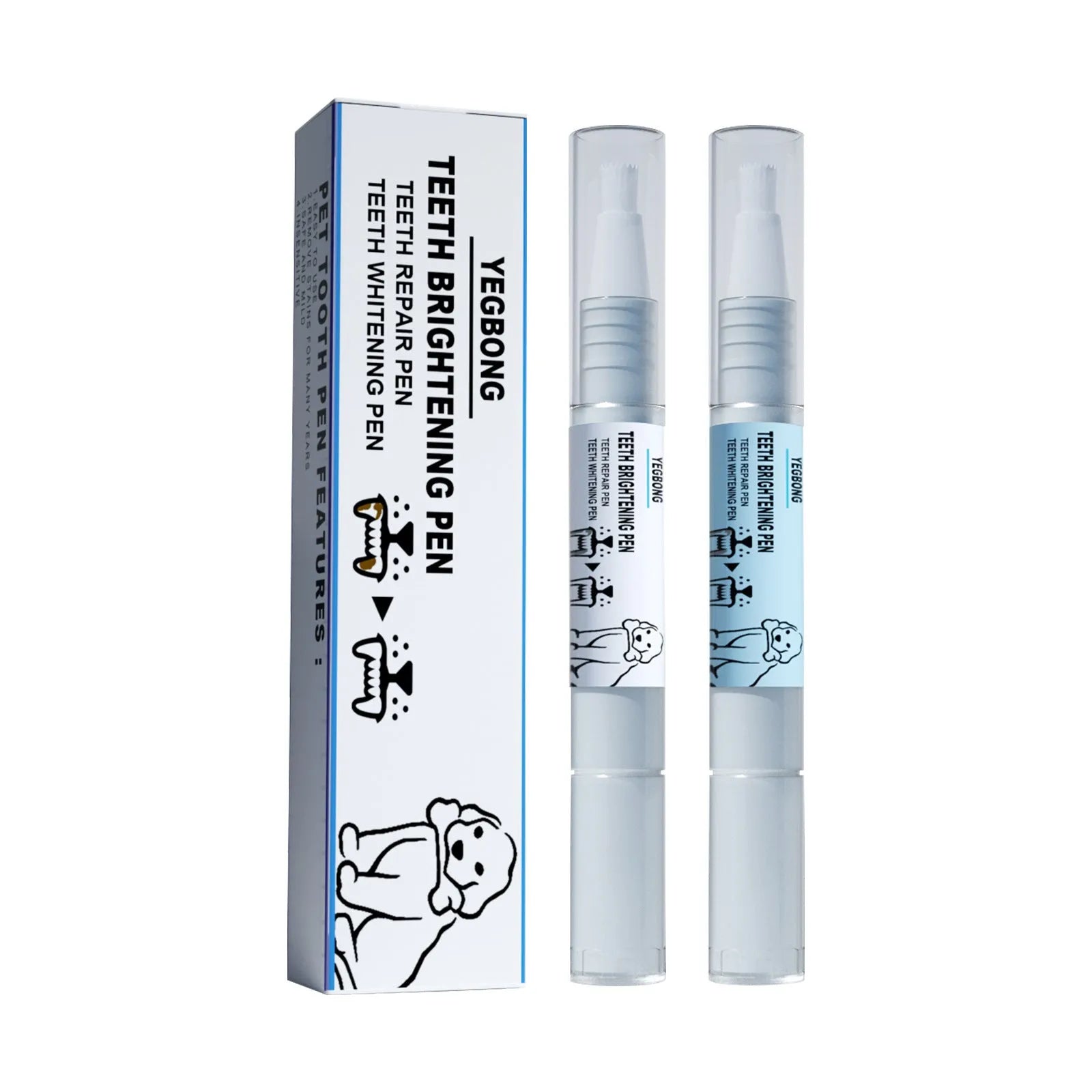 Pet teeth whitening pen with dental brushes for dog and cat tartar reduction