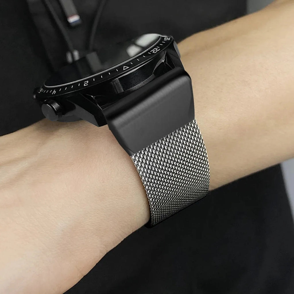 Stainless steel watch strap for Garmin Fenix smartwatches in silver, black, gold, and rose gold colours