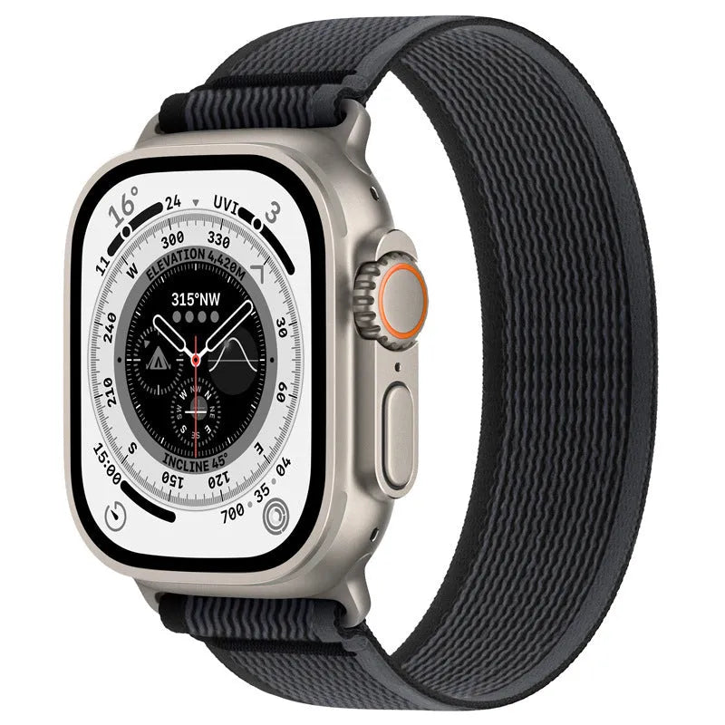 Nylon Apple Watch replacement band with wild diameter single ring in multiple colour options