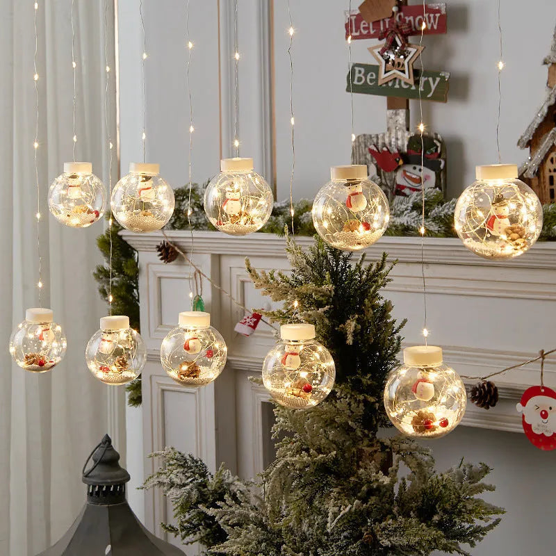 10 LED Christmas curtain lamps with fairy light wishing balls in snowman, elder and Christmas tree designs