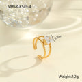 Gold electroplated stainless steel ring with zircon geometric design on adjustable open mouth band