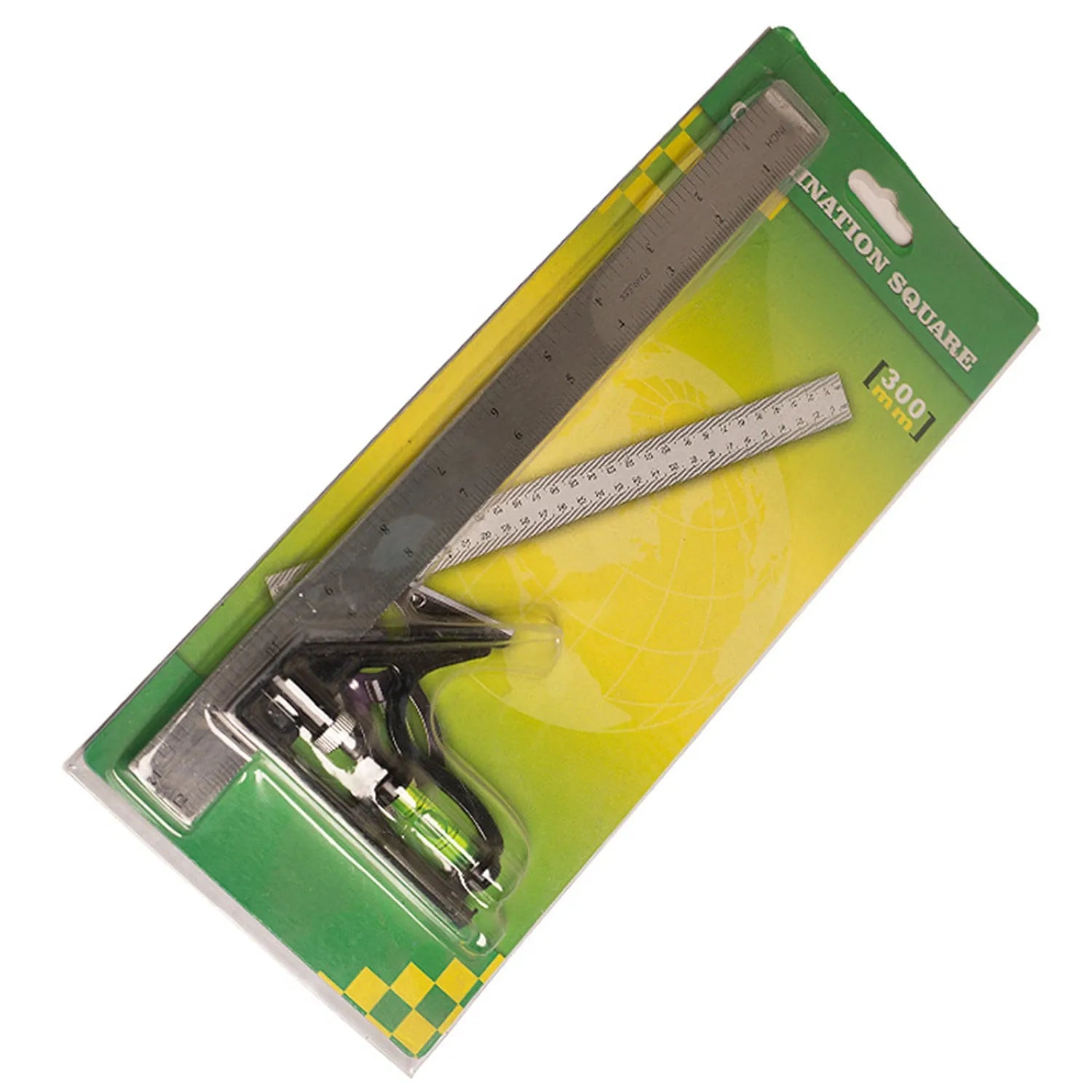 Red metal combination angle ruler set with 7-inch length and metric measurements for civil surveying