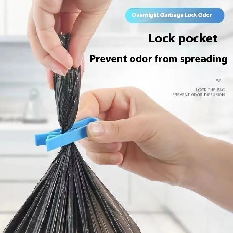 Black PP plastic garbage bag fixing clips securing a bag to a bin rim