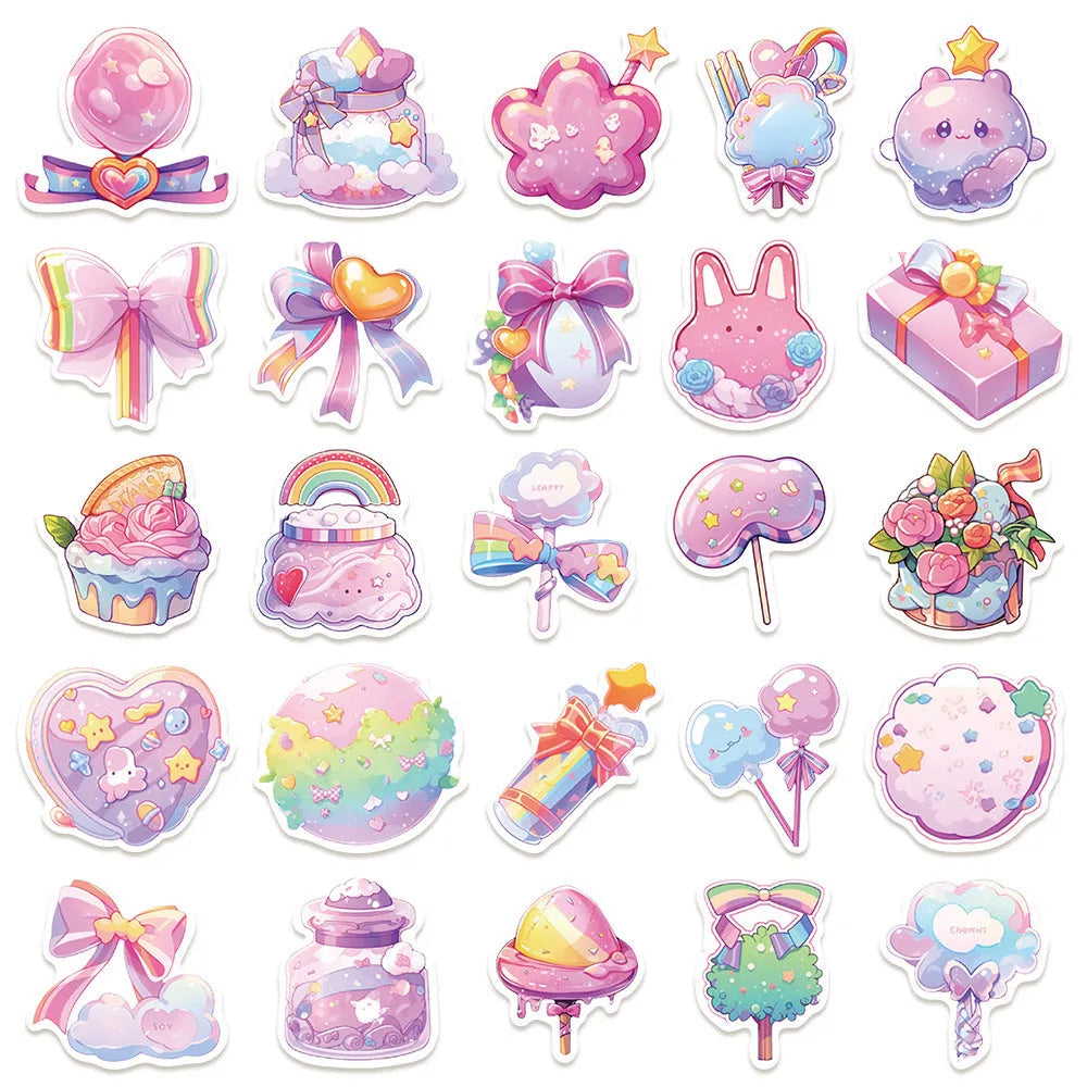Pack of 50 cute candy and small object design waterproof stickers for journal and craft decoration.