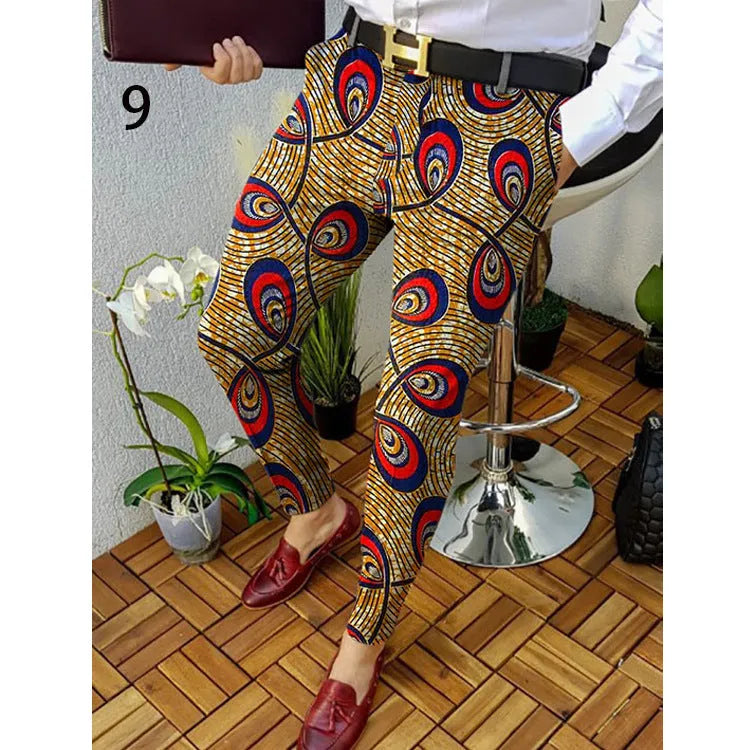 Men's slim-fit plaid casual trousers with straight leg and digital printed pattern in colour RKKZ49