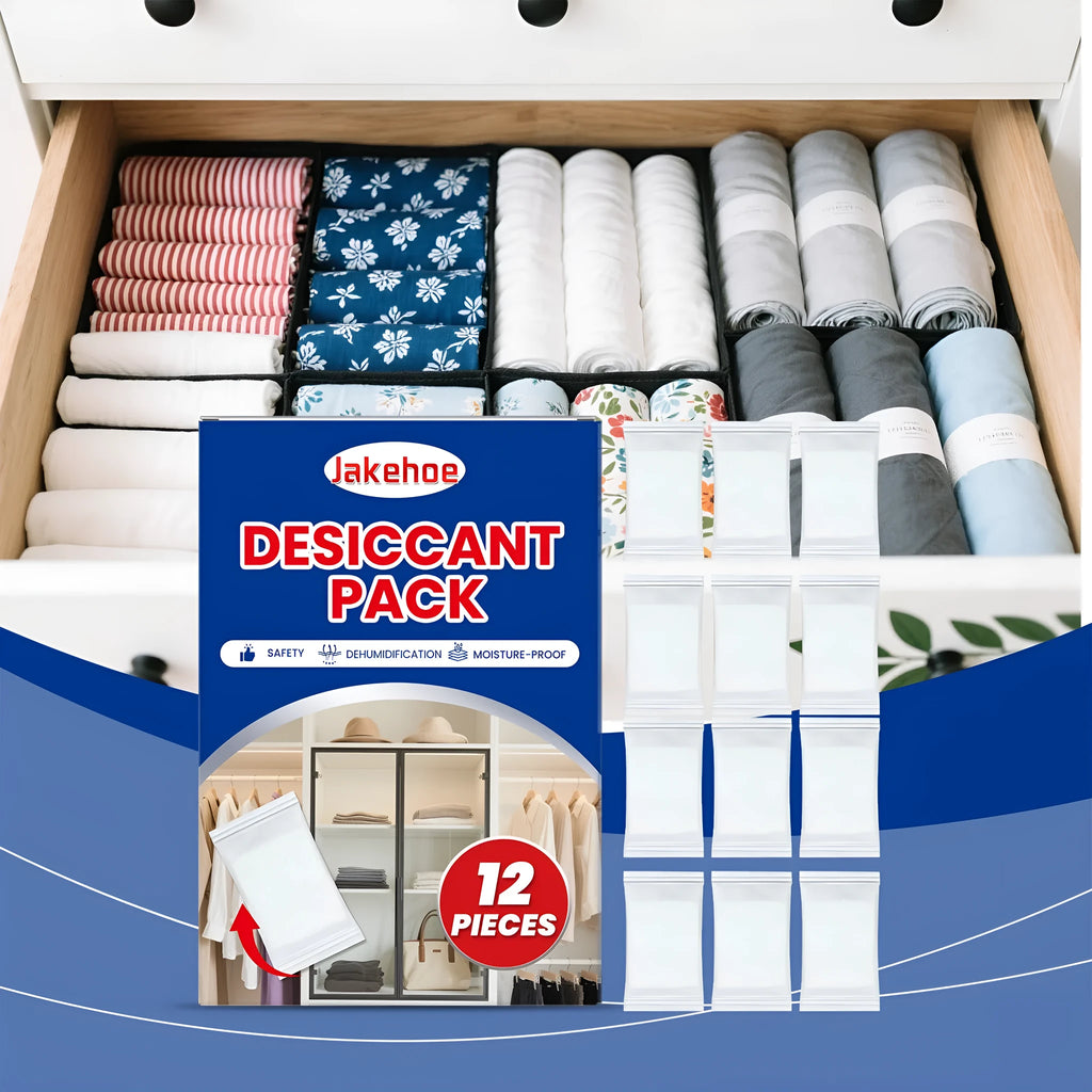 Pack of 12 white anti-odor desiccant pieces for household moisture absorption.