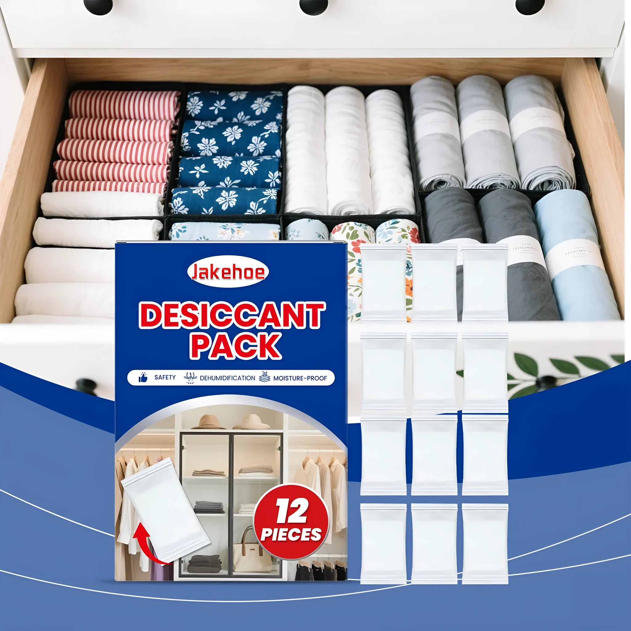 Pack of 12 white anti-odor desiccant pieces for household moisture absorption.