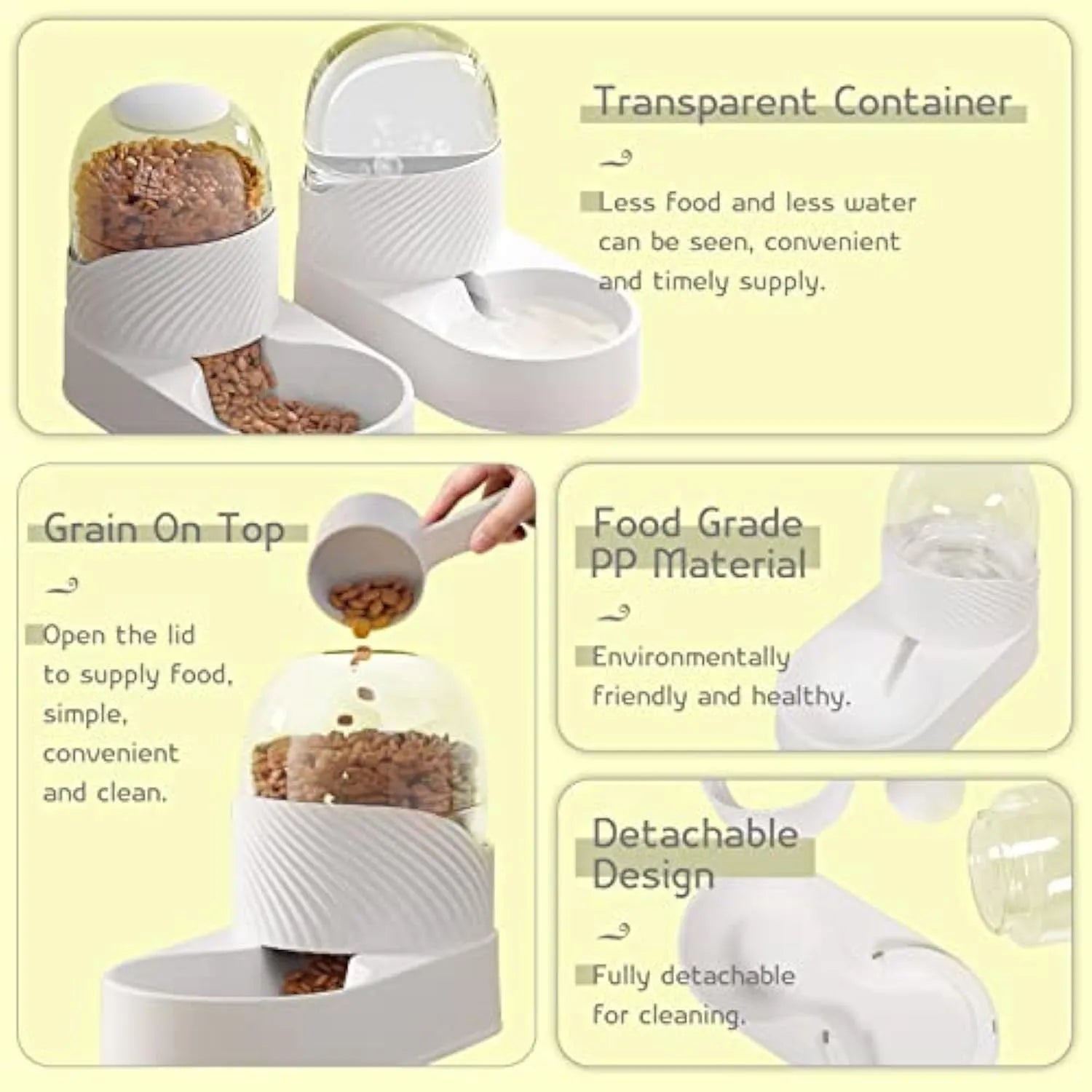 White automatic gravity cat feeder and water dispenser set with wave-shaped design.