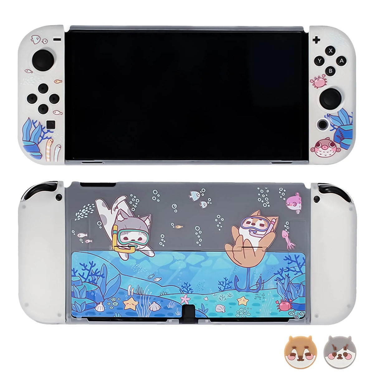 Transparent Nintendo Switch case with seabed exploration design for Switch OLED and original models