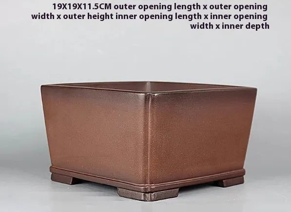 Brown handmade purple clay square flower pot with classical antique styling
