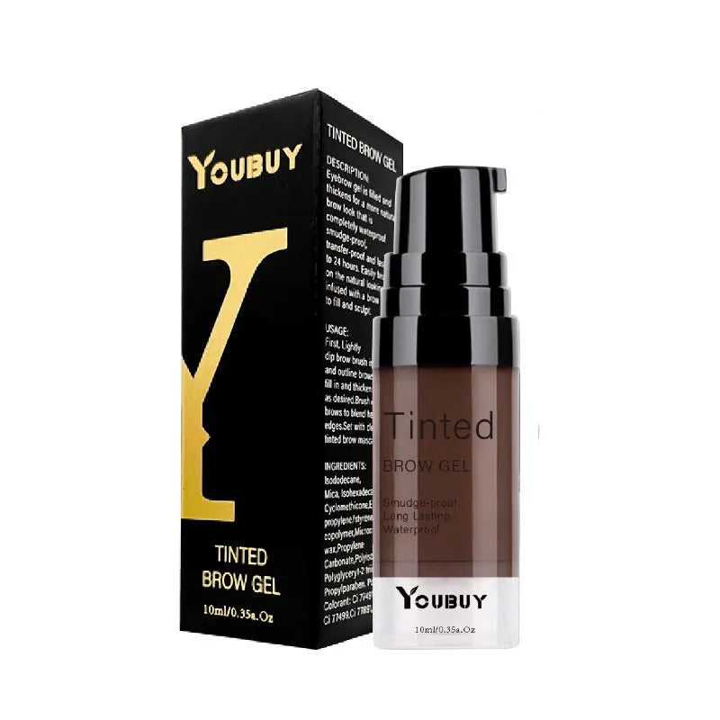 Waterproof eyebrow cream in brown and black shades with dark grey and golden yellow colour options