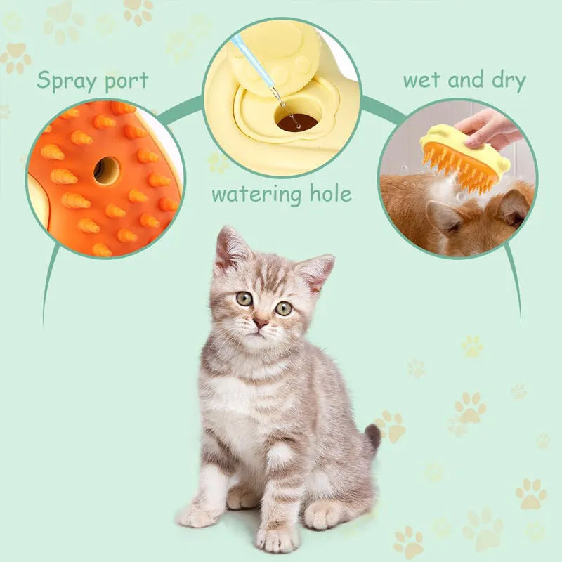 Steam brush comb for grooming cats and dogs on a white background